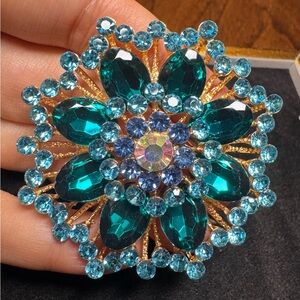 Teal and Blue Gemstone Brooch